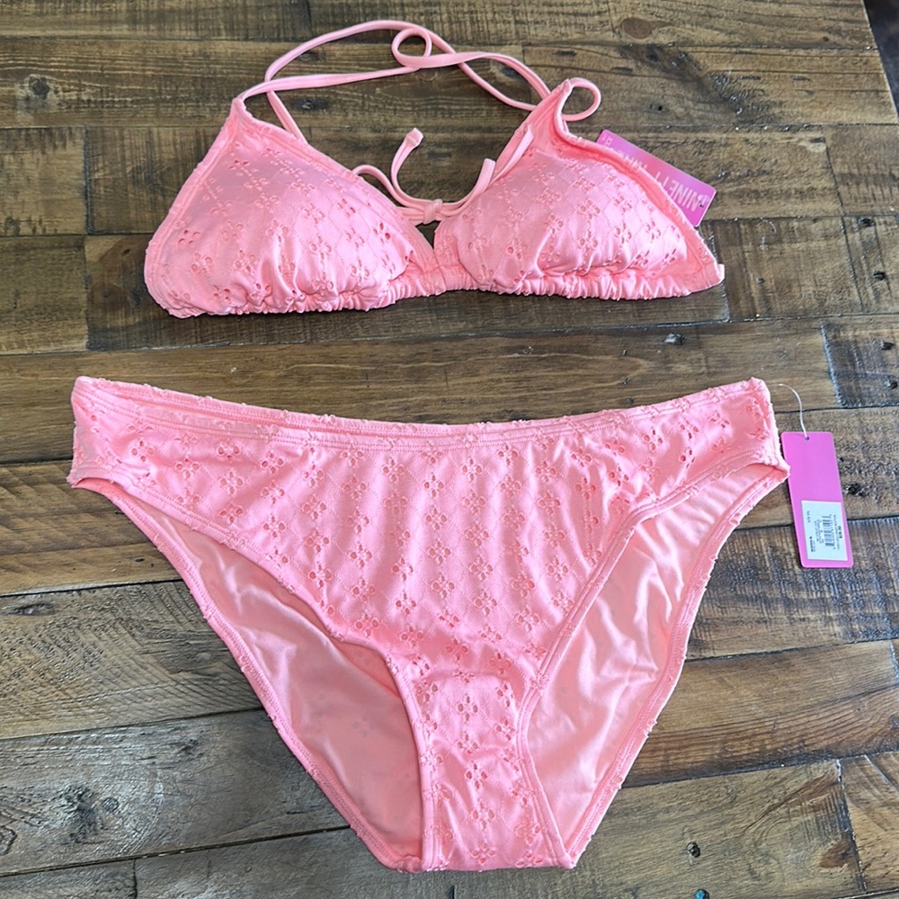 NINETY-NINE DEGREES JUNIORS EYELET BIKINI: PINK: NEW WITH TAGS: SIZE XXL (19)